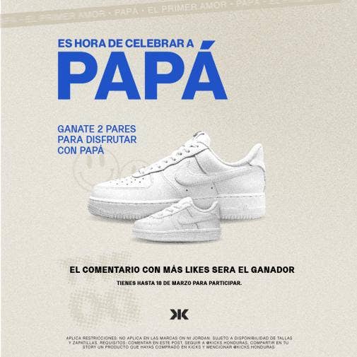 KICKS te regala un par de zapatillas para papá y para ti por el día del padre.